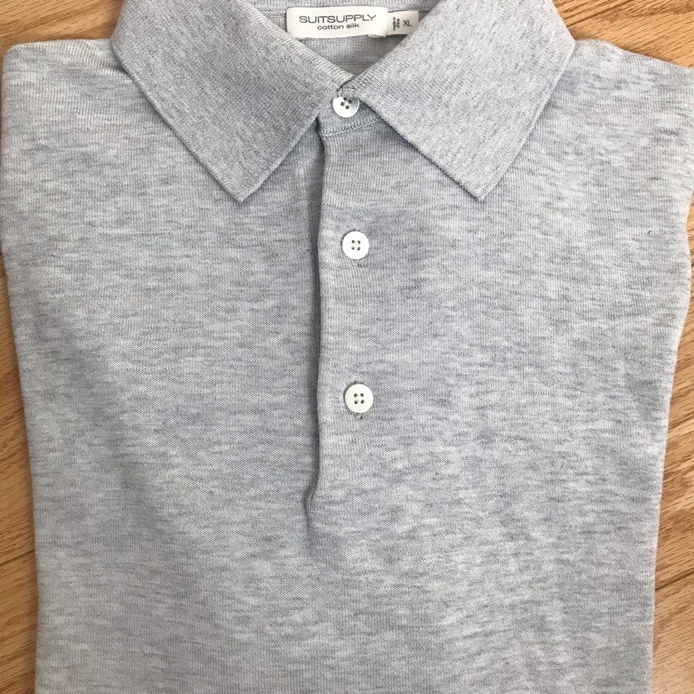 New SuitSupply Polo Short Sleeve Cotton and Silk Shirt XL